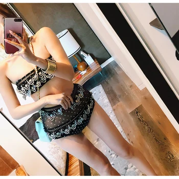 

Women's Push-Up Swimsuit Woman Bikini Slim Swimming Wear New 2019 Swim Dress Women Pierced Lace High Waist Print Polyester