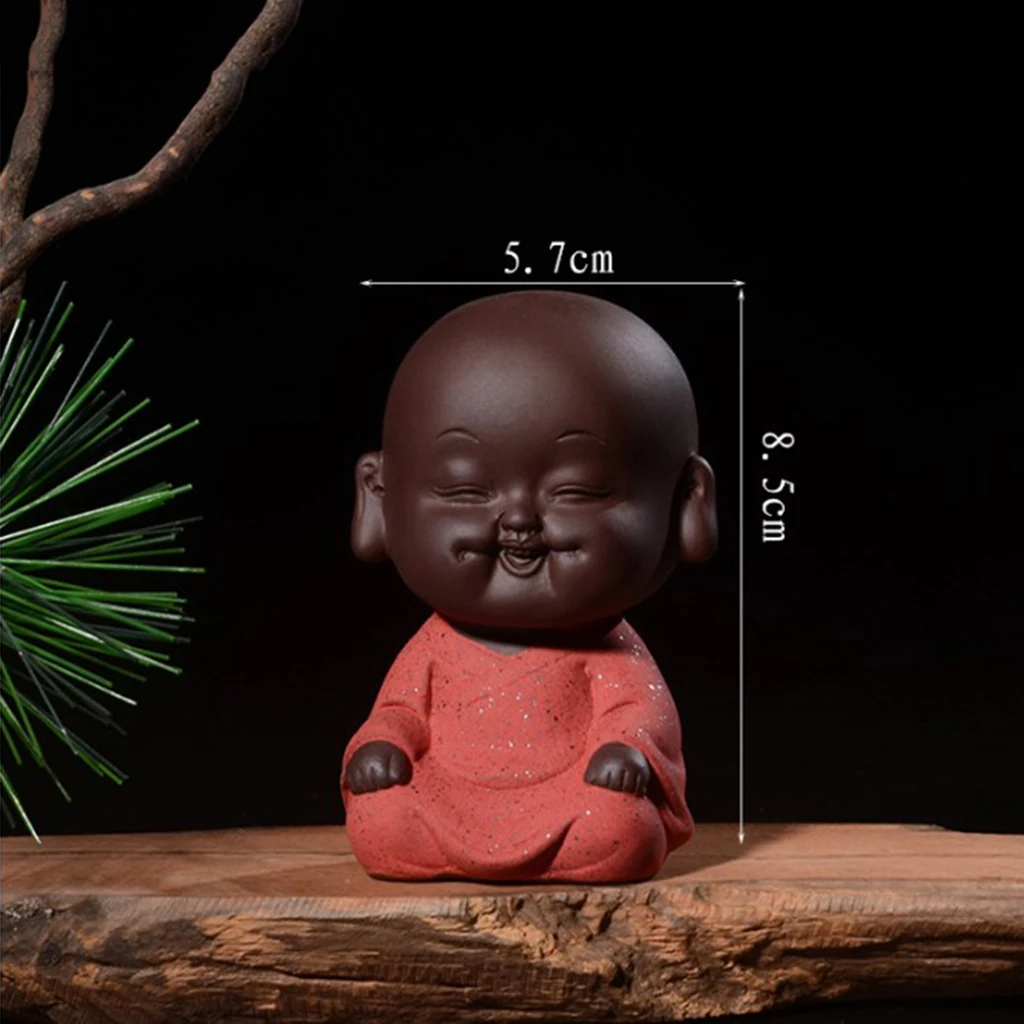 Amagogo Mini Ceramic Buddha Statue Monk Tea Pet for Zen Garden Sand Meditation Home Office Table Decoration