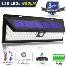 Новейший 3 режима Водонепроницаемый 44 118 светодиодный светильник на солнечной батарее наружный садовый светильник с датчиком движения PIR настенный светильник 3,7 в