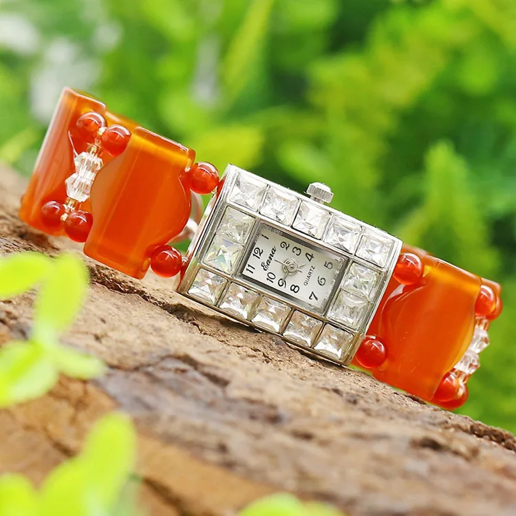 2019 Новая акция отличные женские часы кристалл красный агатовый браслет с бриллиантовым столом для квадратных циферблатов вечерние