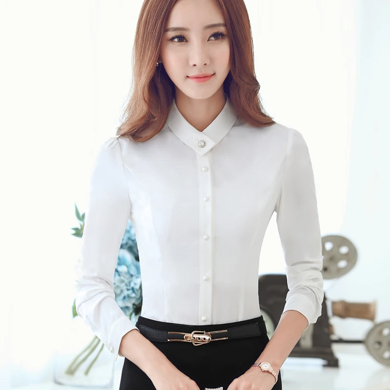 Aliexpress.com : Buy Style Fashion Stand Collar Long Sleeve solid White ...