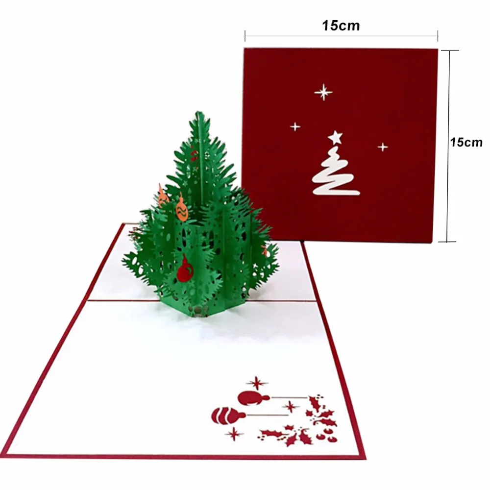 3D Поздравительные открытки с рождественской елкой, бумажная открытка ручной работы, персонализированная памятная открытка для рождественской свадьбы, приглашения на день рождения