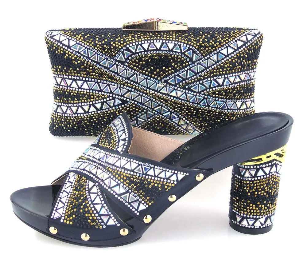 

Black high heel 4 inches women shoes with matching bag clutches bag for african aso ebi party free shipping BCSB0039