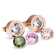 Высокое качество, брендовые серьги из нержавеющей стали, круглые, блестящие, 4 цвета, CZ камень, сменные серьги, свадебный подарок