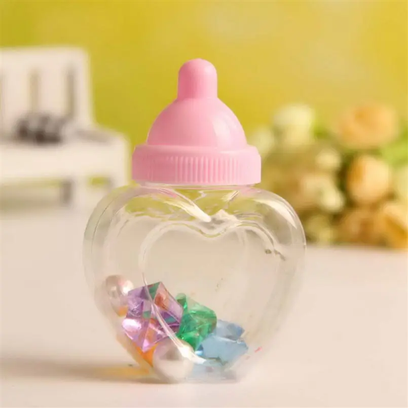 

Plastic Blue and Pink Clear Heart Shape Baby Feeding Bottle Box Candy Container DIY Party Favors 12pcs
