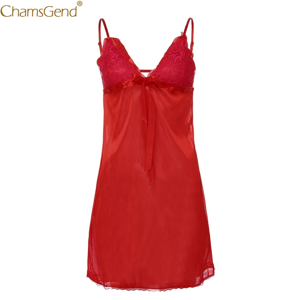 Chamsgend женское сексуальное ночное платье на бретельках с v-образным вырезом, однотонное ночное белье с бантом, женская ночная сорочка 90103