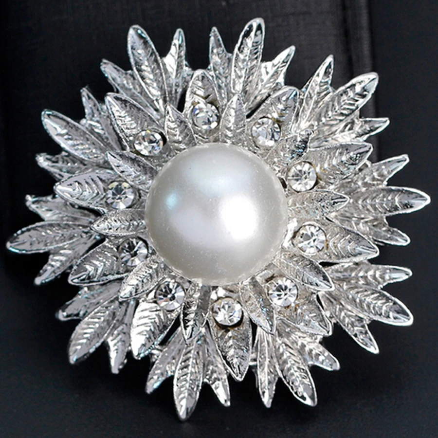 Charming Imitation Pearls Flower Brooch Rhinestone Costume Accessories Party Brooches Pin for