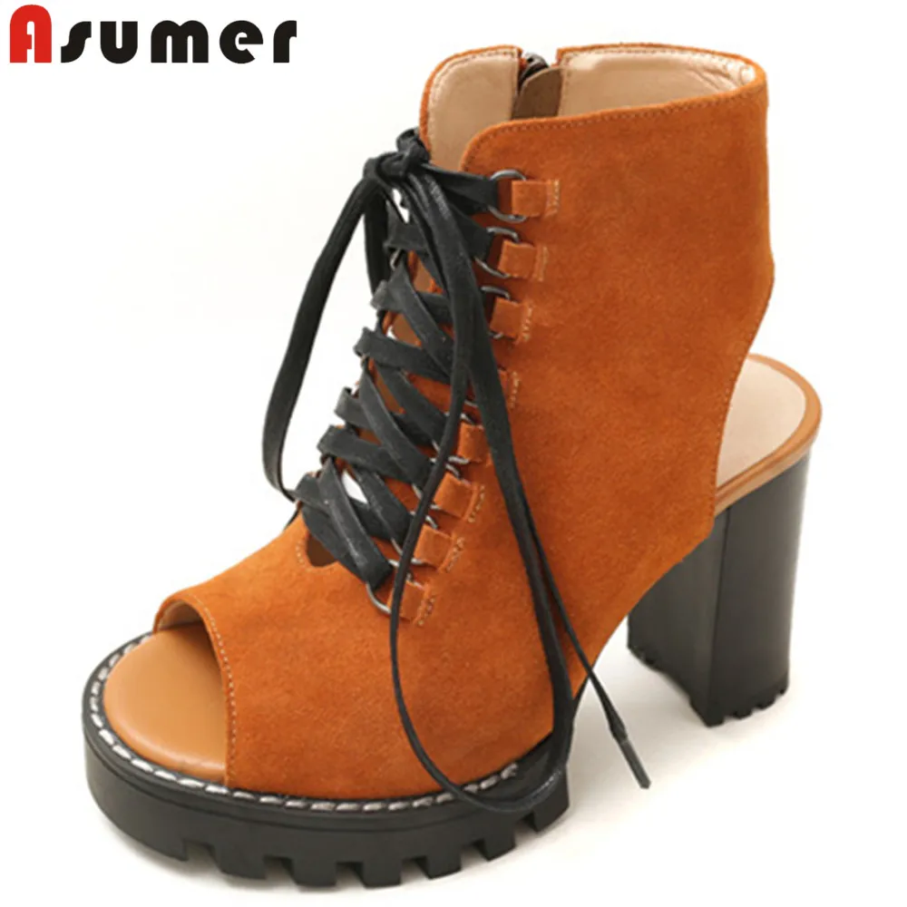 peep toe thick heel boots