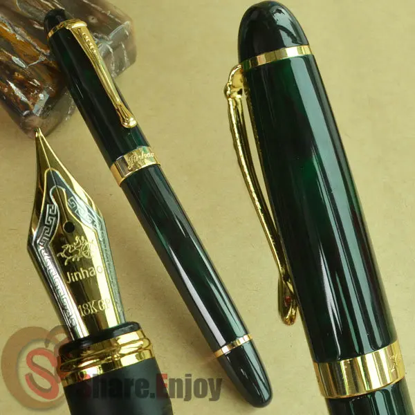 NEW JINHAO X450 DARK GREEN AND GOLDEN FOUNTAIN PEN 18 KGP 0.7mm BROAD