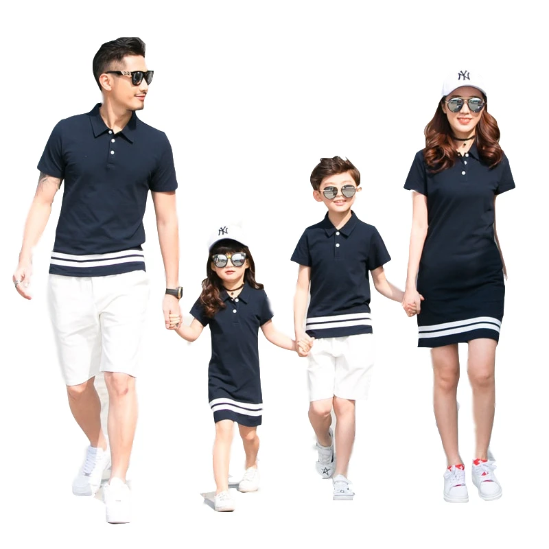 

2019Family Matching Outfits Twinning Mother and Daughter Clothes Mom Daughter Dresses Daddy Girl Father Son Shirt +shorts