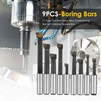 

9pcs F1 Type Boring cutter Durable Practical Hard Alloy Shank Boring Bar Set Boring Tool for Factory Drilling 12.5x7.5x7.5cm