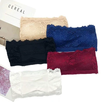 

One Size Fashion Women Bra Lace Floral Full Cup Strapless Wire Free Wrapped Chest Female Bras