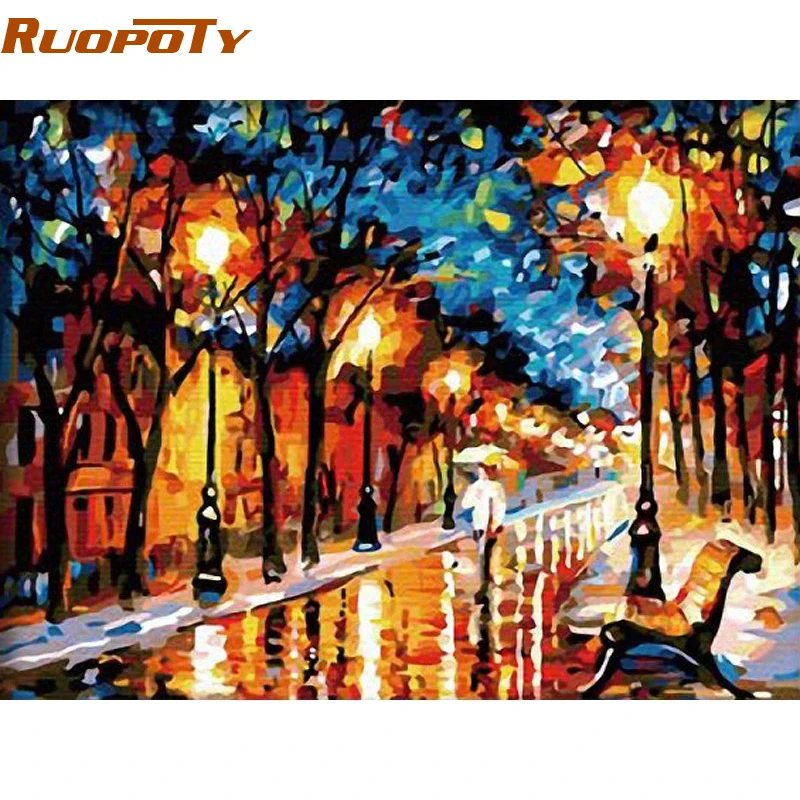 RUOPOTY Walking Rain DIY живопись по номерам абстрактная Современная ручная роспись маслом