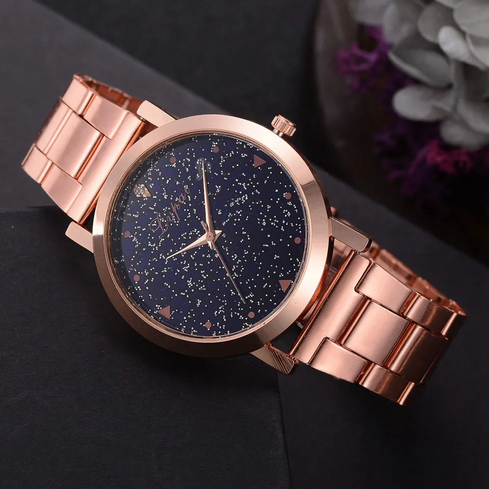Lvpai брендовые Роскошные Звездные женские часы Стальные кварцевые женские часы с розовым браслетом повседневные часы для влюбленных наручные часы для девочек Relogio F