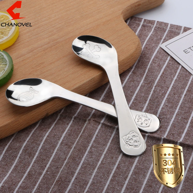 

CHANOVEL 1 Pcs Kids Cutlery 304 Stainless Steel Cartoon Dog / Cat Pattern Children Tableware Set Dinner Spoon Salad Dinnerware