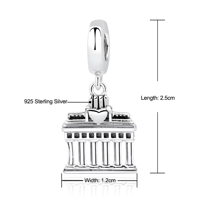 Настоящее 925 пробы серебряные бусины-шармы греческий храм Парфенон подвеска в виде сердца, соответственные Пандоре обаятельные Браслеты Для женщин, сделай сам, ювелирное изделие