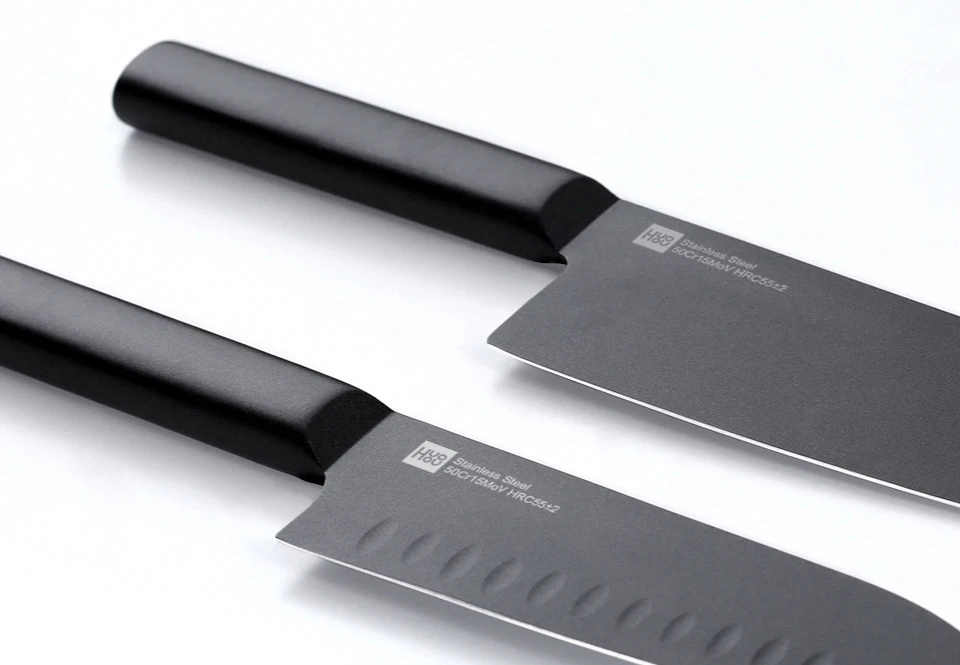 Original Xiaomi Mijia Huohou Cool Black Kitchen Non-Stick Knife Stainless Steel Knife Set 307mm Slicing Knife +298mm Chef Knife  (14)