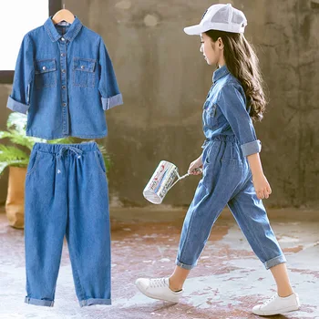 

Children Clothing Set For Girls Teenage Clothes Autumn Jeans Long Sleeve Blouse + Denim Pant 2pcs Fashion Back To School Outfits