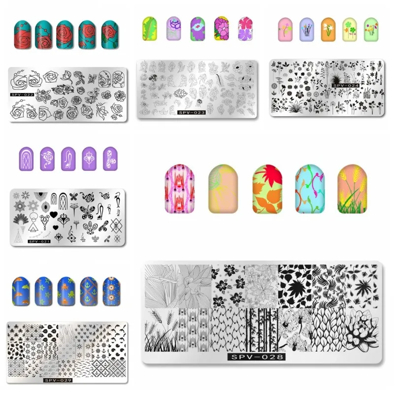 

SPV 21-30# Nail Stamping Template 1 Pc Rectangle 6.5*12.5 cm Nail Art Stamping Plate Flower/Emoji Pattern Stamp Plate 10 Styles