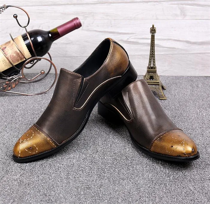 Новые осенние Кожаная Мужская обувь резные bloak бронзовый цвет обувь Кожа Бизнес Повседневная ноги Лоскутные кожаные slp-на Рабочая обувь