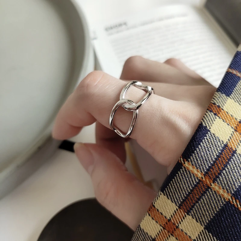 

LouLeur 925 sterling silver wide chain rings silver 2019 new minimalist temperament rings for women elegant Summer jewelry gift