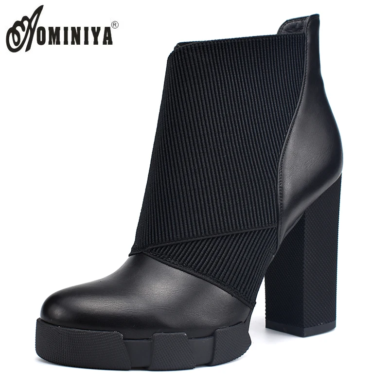 

Ominiya Fashion Designers Stretch Boots Women Convenient Slip On Ankle Boots Platform Thick High Heels Autumn Winter Women Boots
