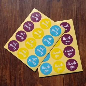 

102pcs Blue Yellow Coffee Thank You Round Kraft Paper Sticker Scrapbooking Label, DIY Self-Adhesive Gift Sticker Dia.3.8cm
