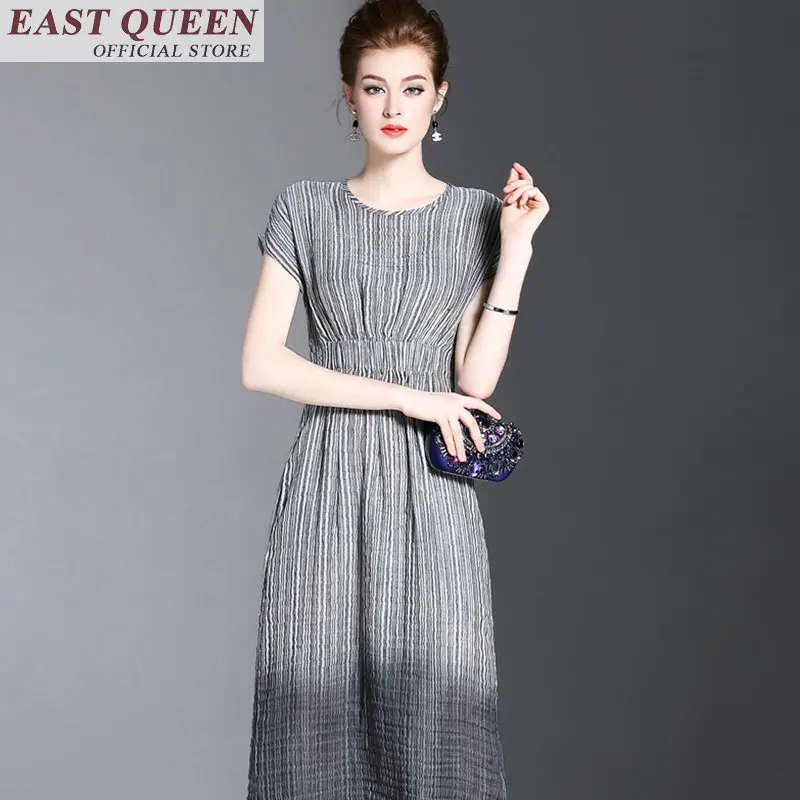 

2018 Summer Women New European and American Hemp Short-sleeved Slim Frock Dress FF125 S