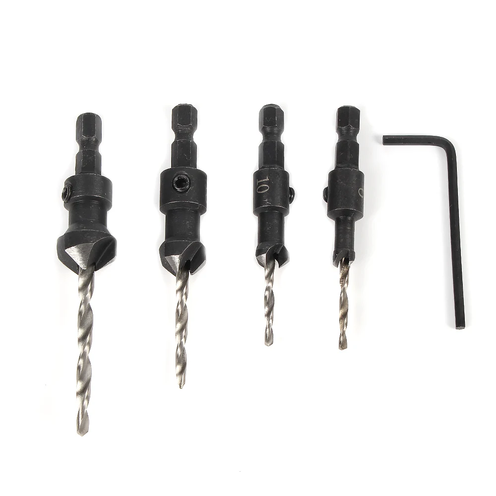 4 pcs HSS Counter Sink Bits Wood Countersink Power Tool Bit Set Hex Shank Screw Woodworking Industrial Countersinks Bit