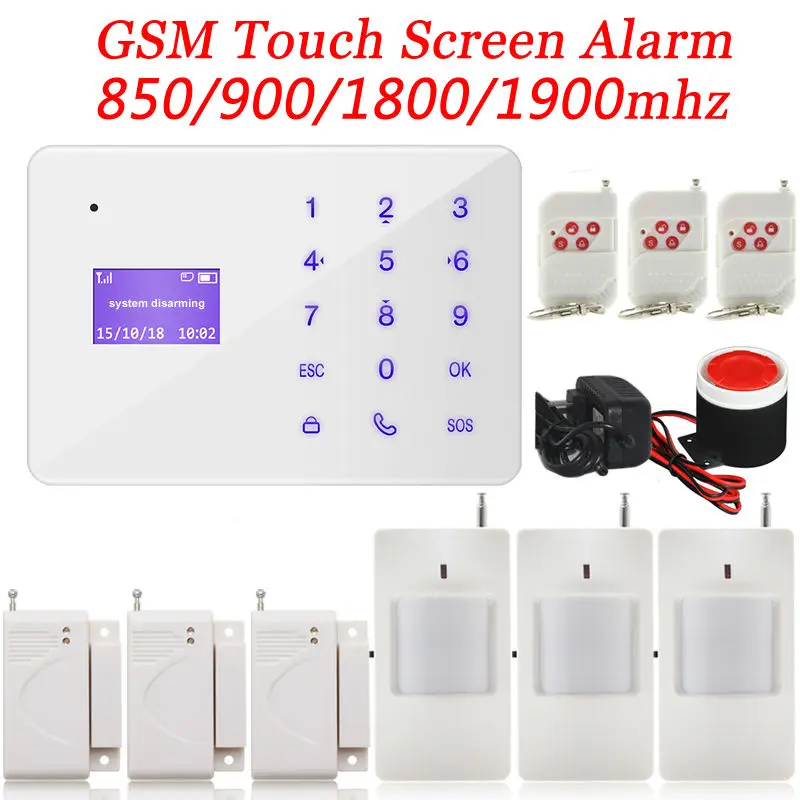3pcs Wireless PIR Sensor GSM Touch Screen Alarm Russian Spanish Voice