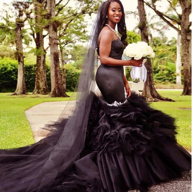 Black Girl Black Mermaid Wedding Dresses Vintange Country Sweetheart Bridal Gowns Gelinlink 