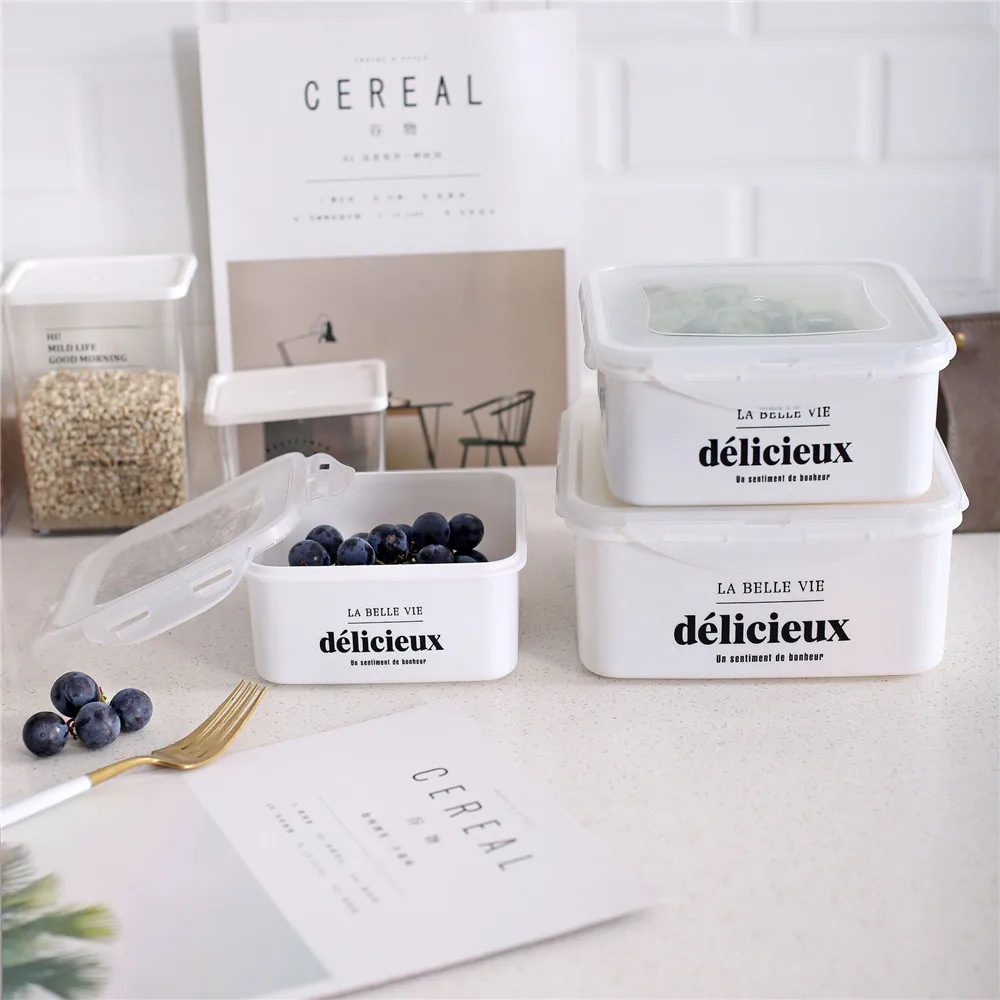 

Chic Refrigerated Crisper Plastic PP Fruit Snack Lunch Box Picnic Food Storage Boxes White Container Bowl Fruit Boxes Cutlery