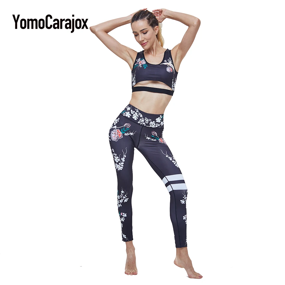 

Women Yuga Set Floral Print Fitness Wear Vest Tank Top Sportswear Workout Tracksuit Pants Women Suits Sexy Leggin Slim Trousers