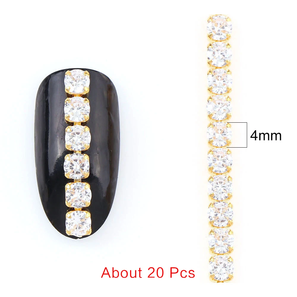 Round zircon 10 см смешанные размеры, новинка, циркониевая цепочка для ногтей, золотые наклейки для ногтей, алмазная цепь, имтация жемчуга, циркония, фототерапия, украшение для ногтей - Цвет: Round zircon