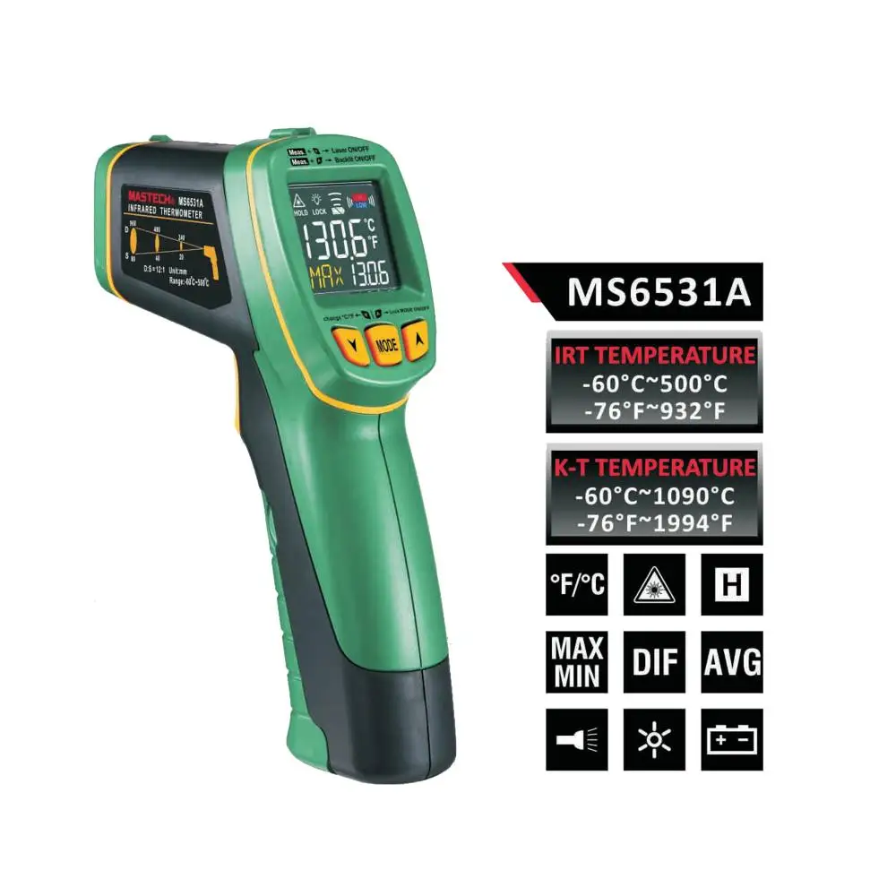 MS6531A MASTECH Digital IR Infrared Outdoor Thermometer Laser Temperature Meter -60~500 Degree Pyrometer Termometro | Инструменты