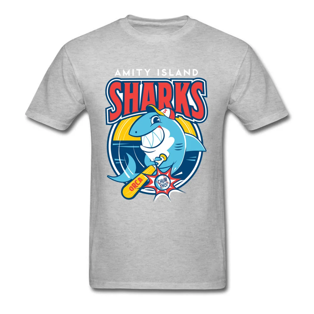 Tops T Shirt amity island sharks 5629 Summer Retro Normal Short Sleeve 100% Cotton Crew Neck Men Top T-shirts Normal Tee Shirts amity island sharks 5629 grey