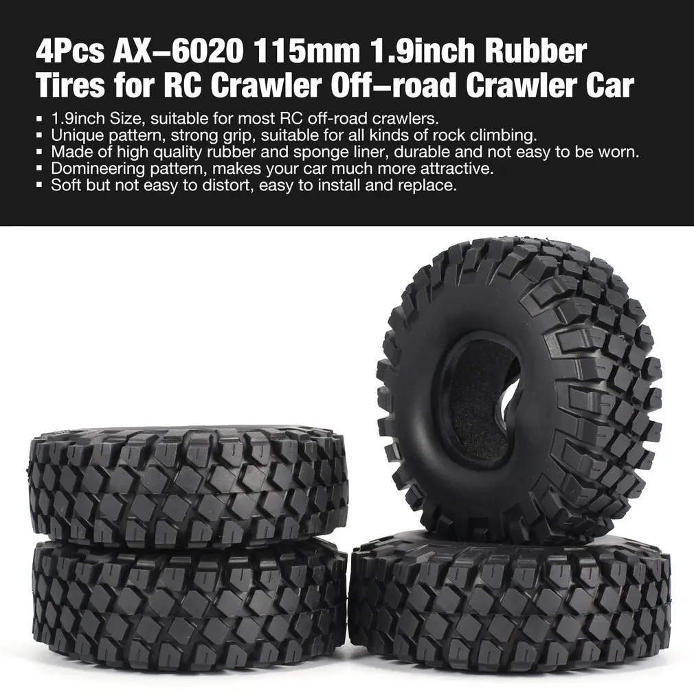 

4Pcs AX-6020 115mm 1.9inch Rubber Tires Tyre Sponge Liner for RC Crawler Off-road Crawler Car Vehicle Model Truck CC01 D90