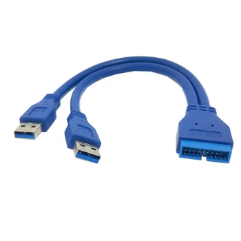 

10pcs/lot Cablecc 2 Ports USB 3.0 Male to 20pin Header Internal to External Extension Cable 0.2M