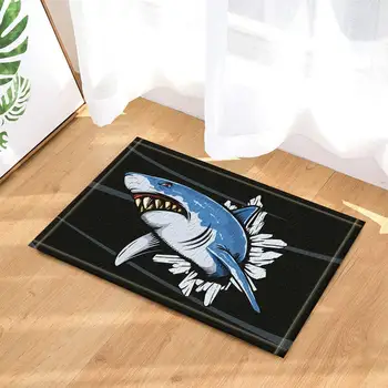 

Ocean Monster Decor, Cartoon Shark Open Mouth Bath Rugs, Non-Slip Doormat Floor Entryways Outdoor Indoor Front Door Mat