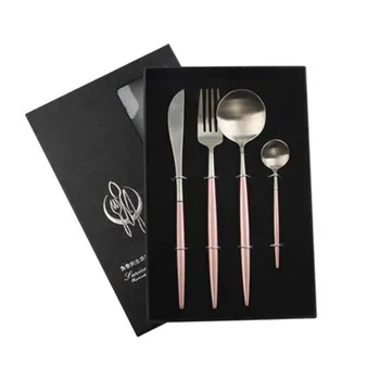 

Talheres Couverts Matte Black Cutlery Set Black Handle Box Silverware Set Conjunto Borden Servies Fork Spoon Knife Set Dinner 5