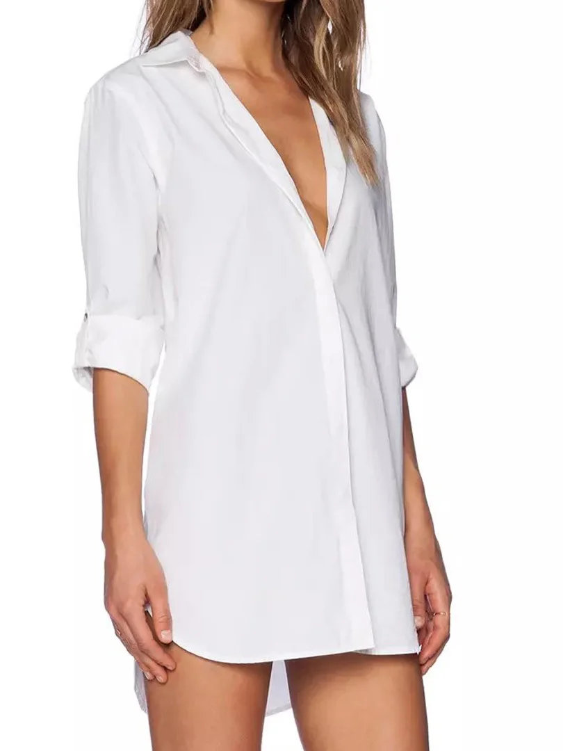 Persun White Long Sleeve Boyfriend Shirt for women BLOU0402B973C Free