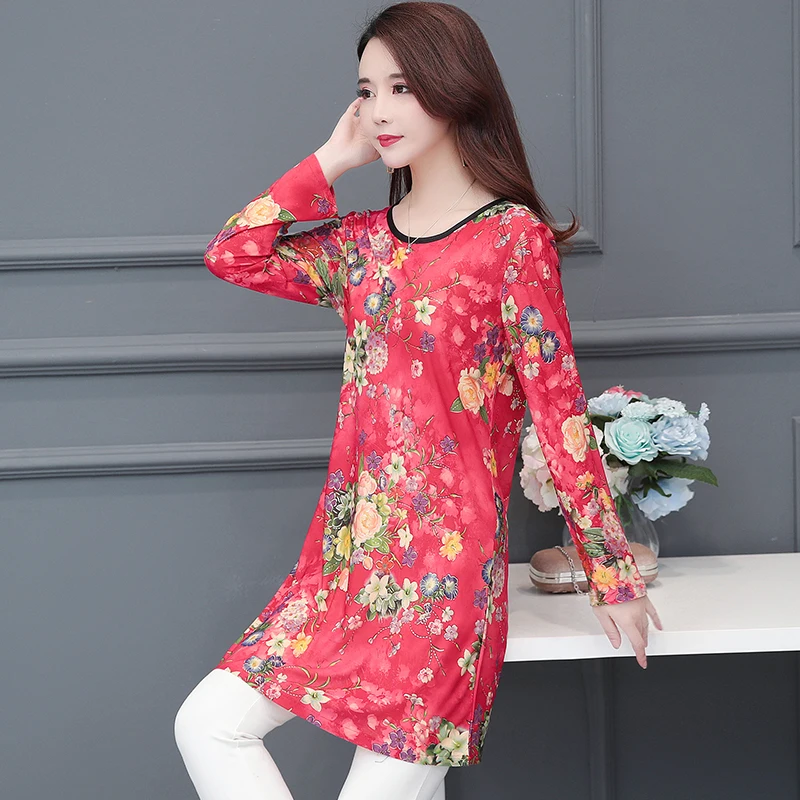 

2019 New Arrival Fashion Summer Three Quarter Slim floral long Shirt Female Casual Slim Color Plus Size elegant Printed dress