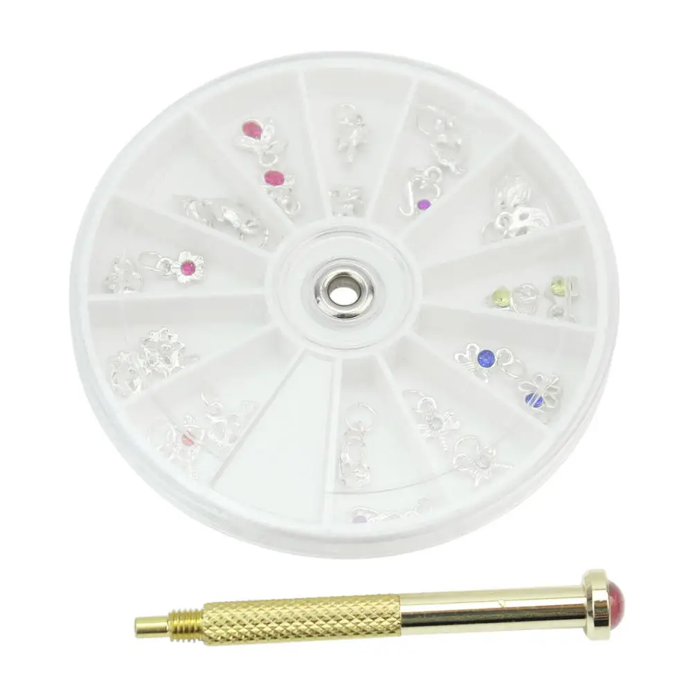 

Pro Nail Art Piercing Hand Drill Hole + 24 Pendants Dangle Manicure Supply