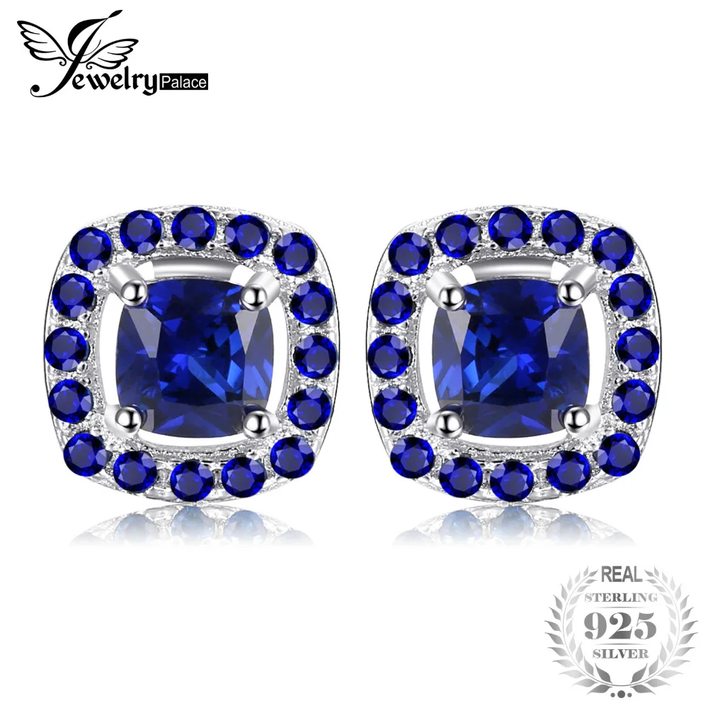 

JewelryPalace Fashion 1ct Square Created Sapphire Blue Spinel Stud Earrings 925 Sterling Silver Women Engagement Fine Jewelry