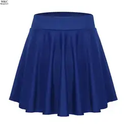Летние юбки Для женщин 2018 Мода Карамельный цвет эластичный пояс Обычная Конькобежец линии Мини Для женщин юбка