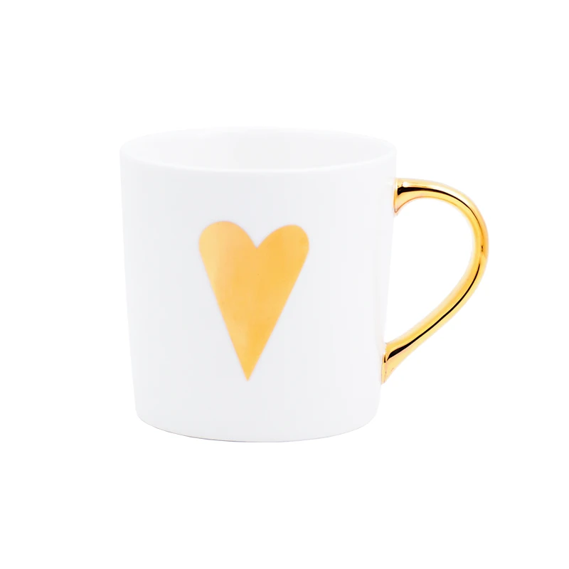 Дизайнерские белые керамические кофейные кружки и чайные чашки с золотой ручкой, блестящее сердце, звезда, печать в полоску, подарок для творчества - Цвет: Glod Heart