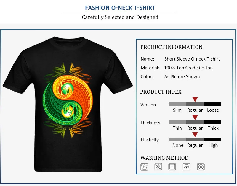 Company Leisure Printed T-shirts O Neck Cotton Fabric Male Tops Shirts Short Sleeve Father Day Printed Sweatshirts YinYang Gecko Lizard Opposite Colors Sign