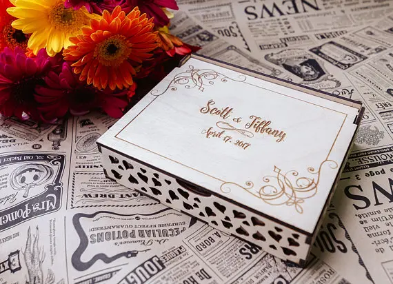 customize engraved Rustic wedding engraved photo Alternative Wooden memory guestbooks with drop box signature guest books