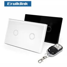 SESOO US Standard SESOO Remote Control Switch 2 Gang 1 Way ,RF433 Smart Wall Switch, Wireless remote control touch light switch 100v 240v ac 2 gang 2 way switch rfid wireless 30m remote control touch screen light switch panel 2 wireless receivers