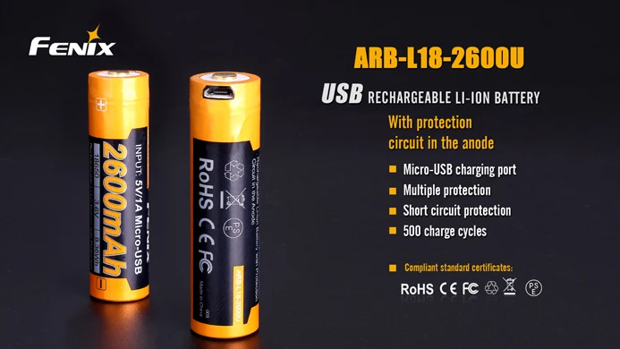 Fenix ARB-L18-2600U 2600 mAh 18650 USB литий-ионная аккумуляторная батарея с защитой цепи
